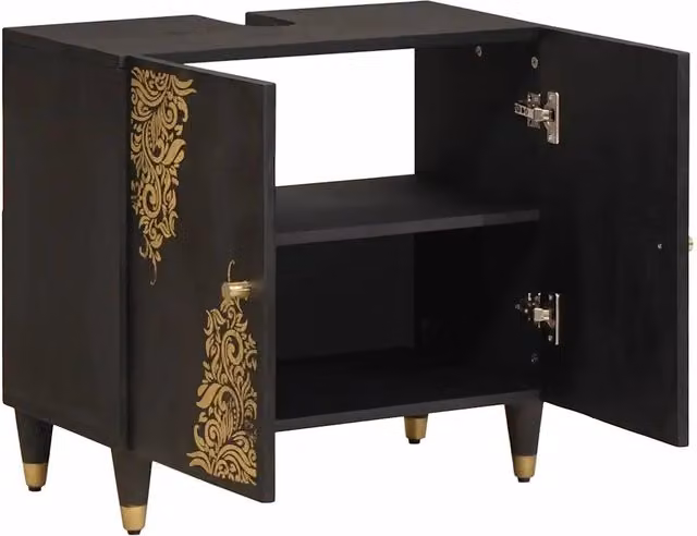 Mobile da Bagno Moderno con Ante a Battente Nero e Oro, L: 62 cm, P: 33 cm, H: 58 cm