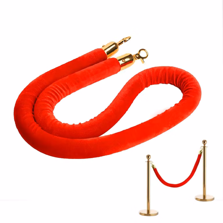 Barriera in velluto, 150 cm - Divisorio per code - Corda divisoria - Ganci antiscivolo - Rosso - Ganci dorati - Corda per code