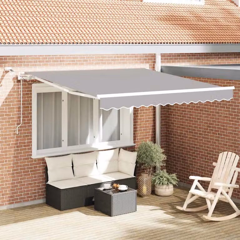 Tenda retrattile vidaXL con bracci pieghevoli e telecomando, Grigio Chiaro, Poliestere, L: 300 cm, P: 250 cm