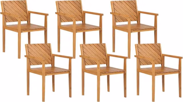 Set di 6 sedie da giardino BELIANI in legno di acacia oliato marrone con braccioli stile classico per terrazzo e balcone