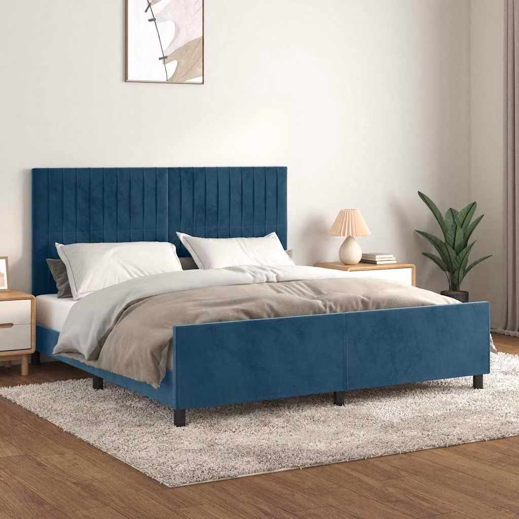 Giroletto con Testiera vidaXL in Velluto Blu, L: 180 cm, P: 200 cm, H: 128 cm – 1