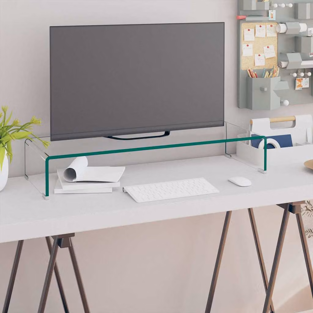 vidaXL Rialzo Porta TV Moderno in Vetro Trasparente L: 80 cm, P: 30 cm, H: 13 cm