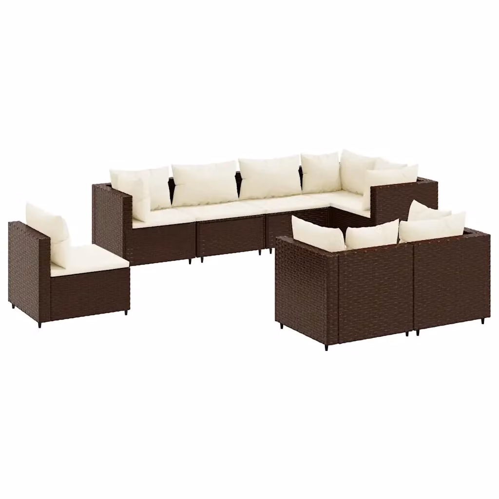 vidaXL Set Divani da Giardino a L 8 pz con Cuscini in Polyrattan Marrone e Bianco con Struttura in Acciaio Verniciato a Polvere – 2