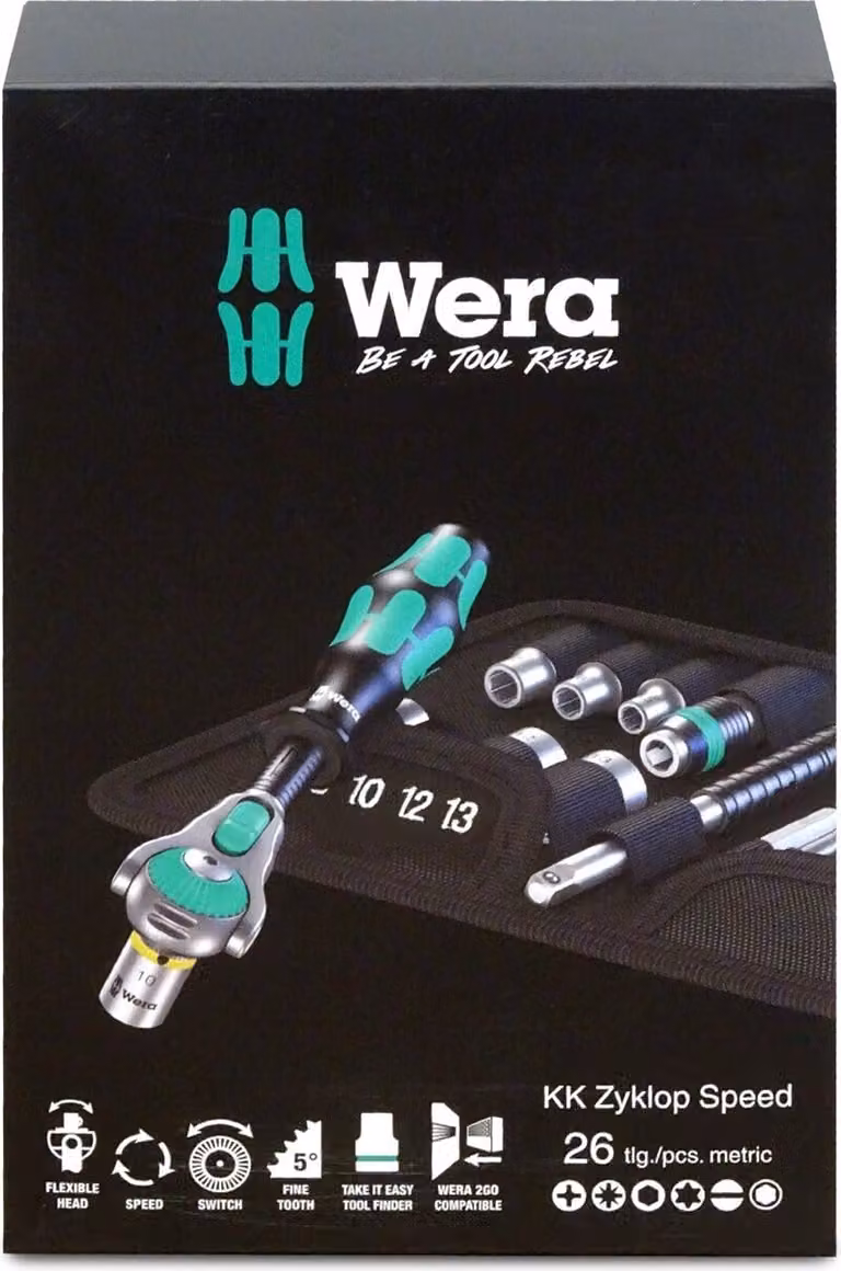 Set di cricchetti Wera Kraftform Kompakt Zyklop con attacco da 1/4", 26 pezzi - Metrico