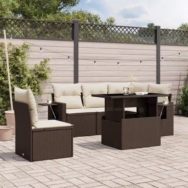 Set Divano da Giardino 6 pz con Cuscini Marrone in Polyrattan 3267913