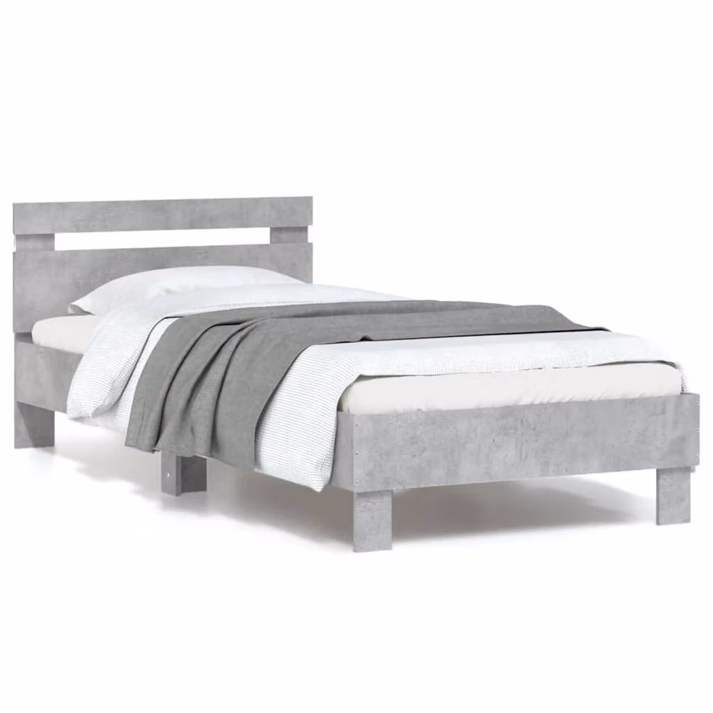 vidaXL Giroletto con Testiera, Illuminazione LED e Porta USB, Grigio, 90 x 190 cm