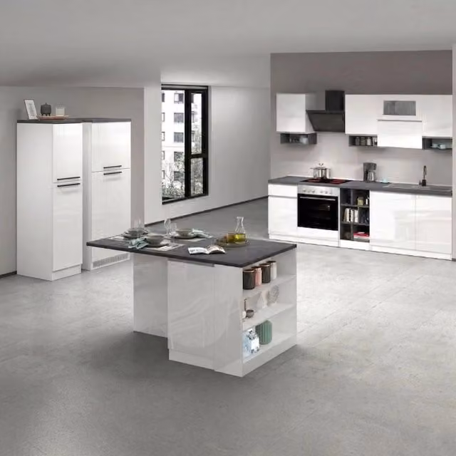 Cucinino Modulabile DMORA Bianco e Grigio Lucido L: 255 cm, P: 60 cm, H: 85 cm – 1
