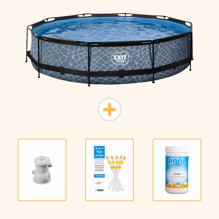 Piscina fuori terra - Design effetto pietra - 360x76 cm - 4 pezzi - SCB85