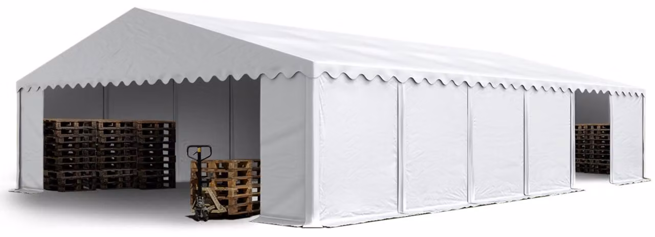 TOOLPORT Tendone deposito 8x12 m PVC 750 N tenda capannone bianco telaio perimetrale e rinforzo del tetto