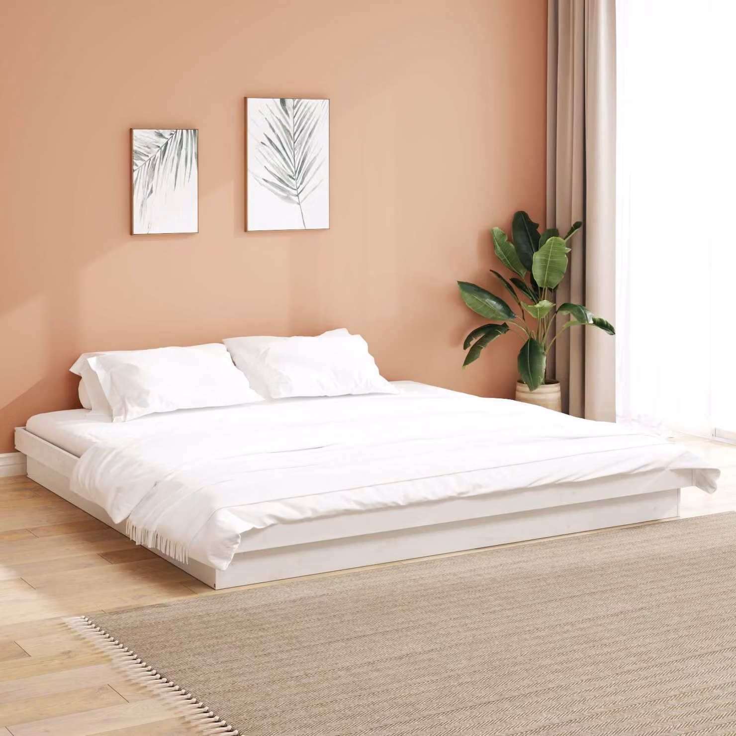 Struttura del letto moderna vidaXL in pino massello bianco L/P/H: 200 x 200 x 204 cm – 1