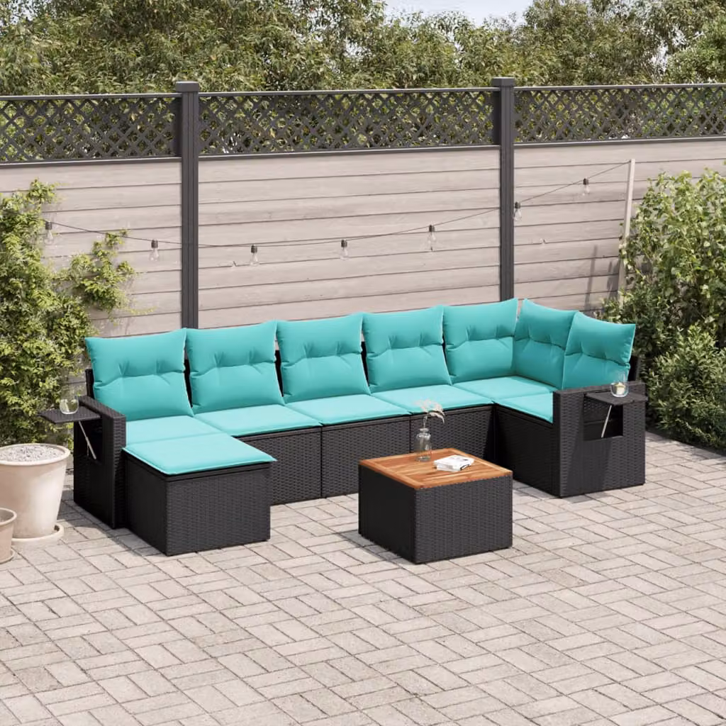 Set da giardino vidaXL in polyrattan nero composto da 8 pezzi con cuscini inclusi e tavolino da esterno