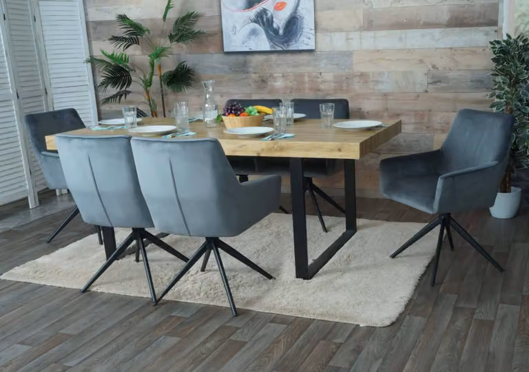 set di 6 sedie da pranzo HWC-L91, sedia da cucina bracciolo girevole posizione automatica tessuto MVG ~ grigio scuro