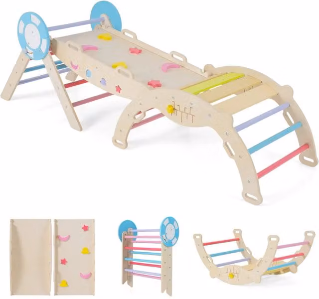 Set di arrampicata 7 in 1 con gioco labirinto pieghevole in legno di faggio multicolore L/P/H: 190 x 55 x 57 cm
