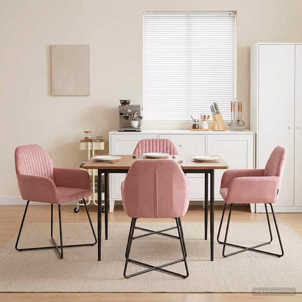 Set di 4 sedie da pranzo vidaXL in velluto rosa con design moderno L/P/H: 55 x 50 x 84 cm
