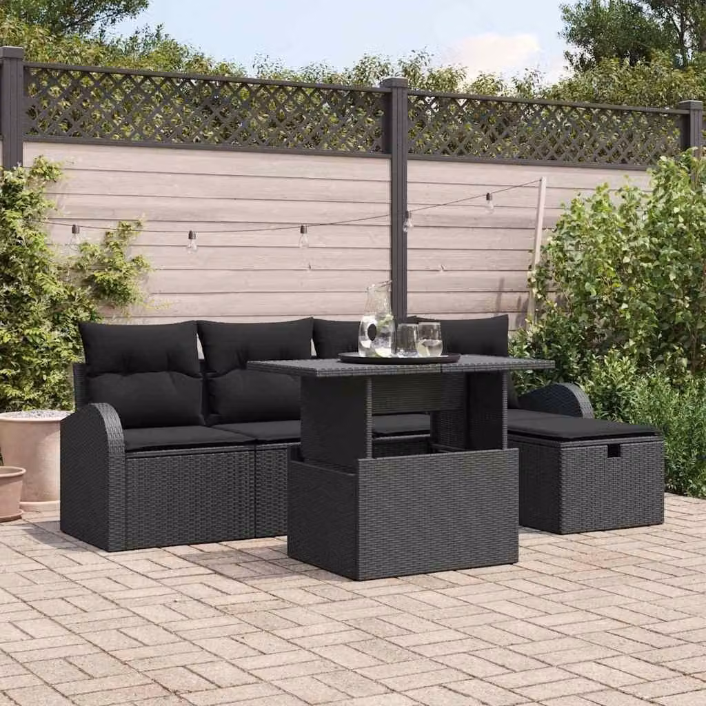 Maison Exclusive - Set da giardino composto da 6 pezzi, divano in rattan sintetico nero