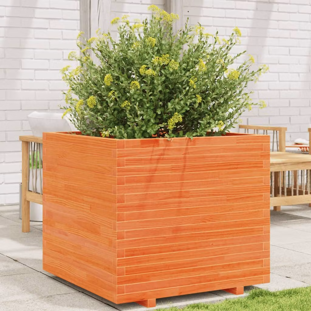 Fioriera da giardino vidaXL in legno di pino massello, colore marrone e arancione, L/P/H: 80 x 80 x 72 cm