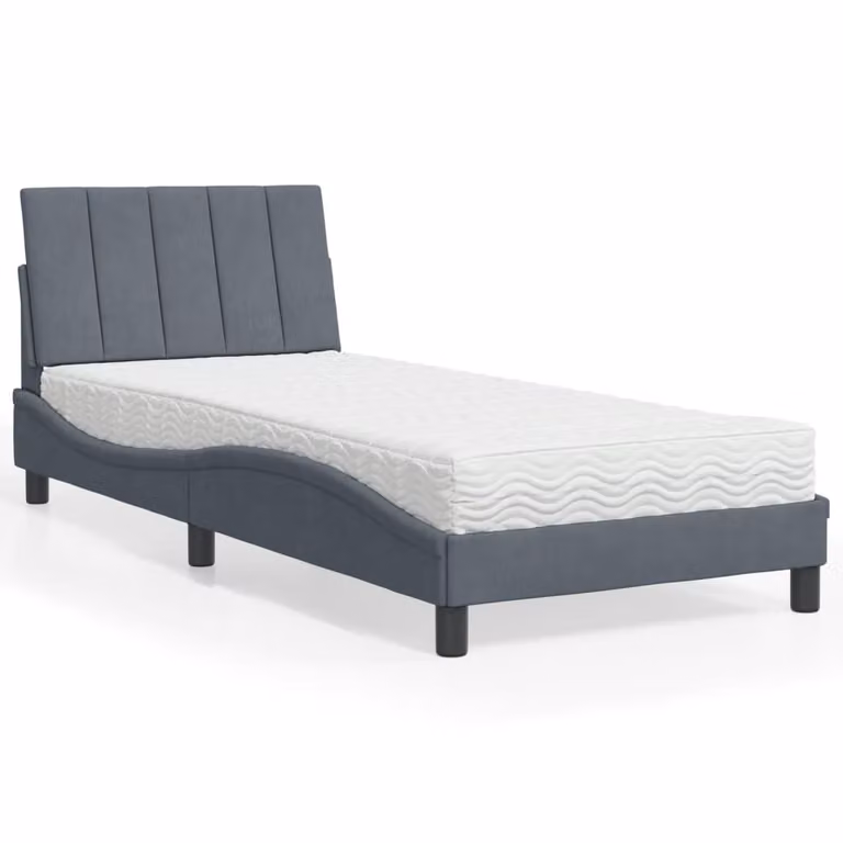 Letto con Materasso Hanko vidaXL in Velluto Grigio Scuro, Dimensioni: 90 x 190 cm