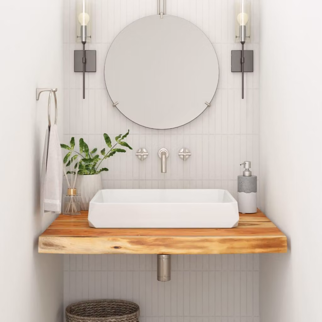 Piano Bagno Rettangolare vidaXL in Legno Massello di Acacia Marrone L: 80 cm, P: 60 cm, H: 2,5 cm