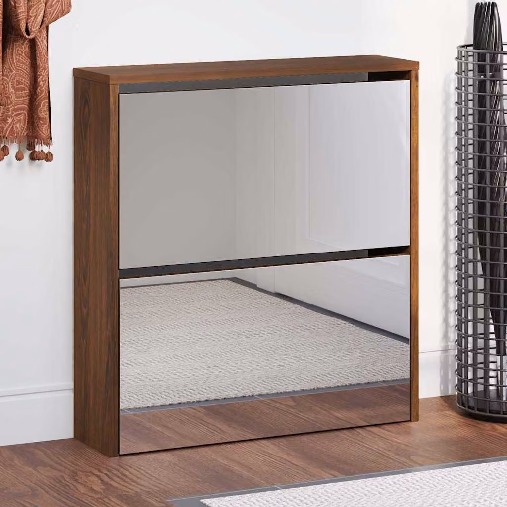 Scarpiera moderna vidaXL con specchio e scomparti basculanti in rovere marrone L: 63 cm, P: 17 cm, H: 67 cm