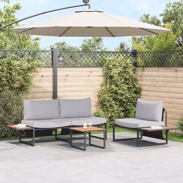 Set da Pranzo per Giardino 3 pz Grigio chiaro Acciaio 3335892