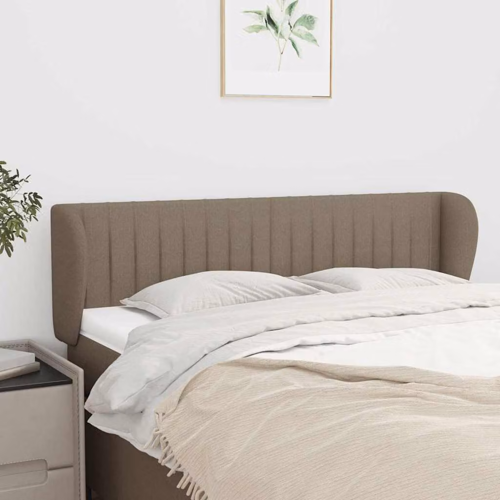 Testiera ad orecchio vidaXL in tessuto color tortora con struttura in legno L: 147 cm, P: 23 cm, H: 78/88 cm