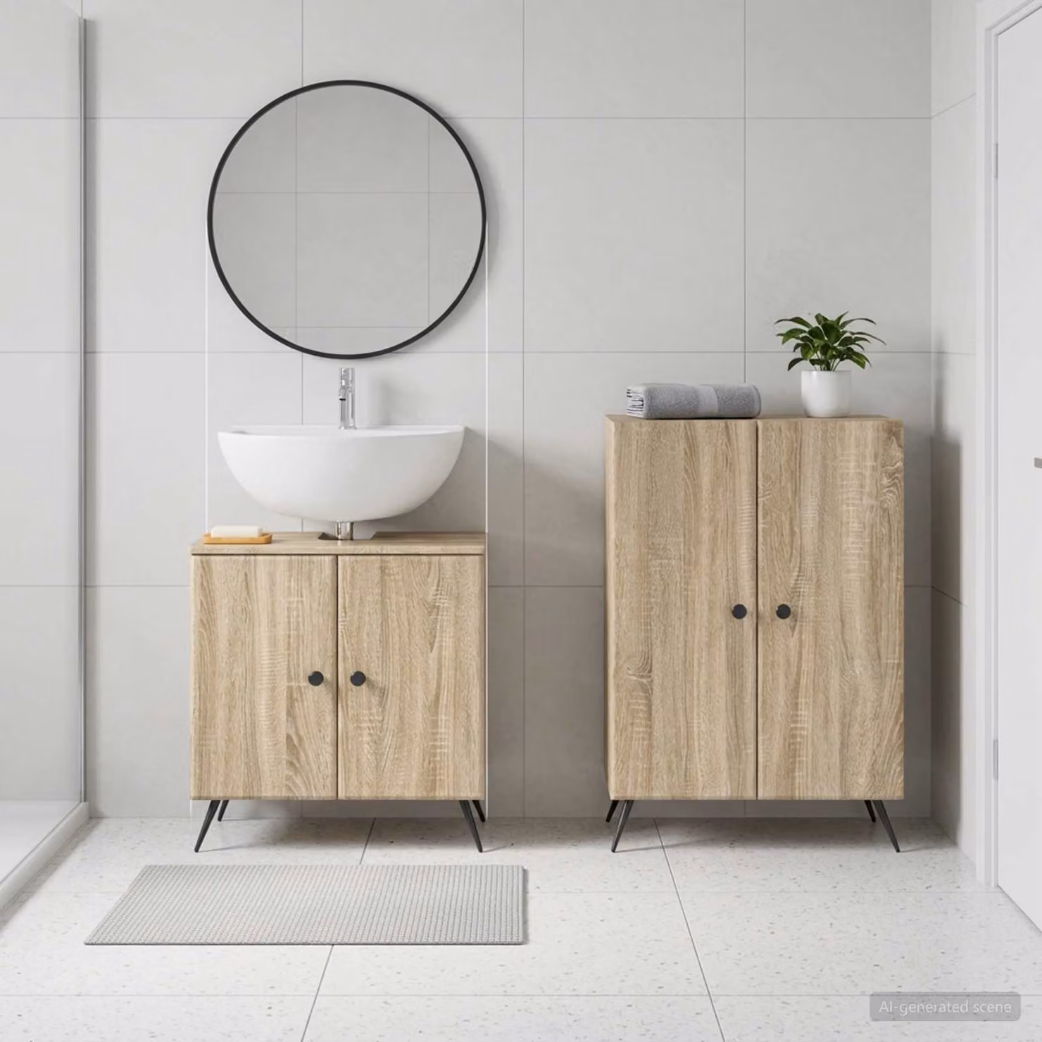 Set di mobili da bagno vidaXL BREDA composto da mobile sottolavabo e mobileto laterale in Rovere Sonoma marrone