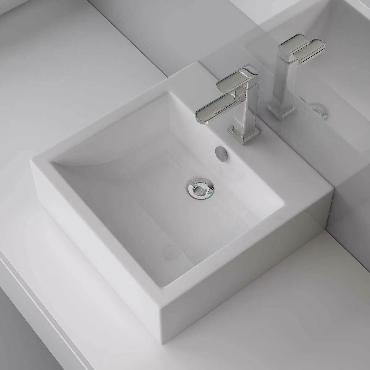 Lavabo da appoggio in Vetroceramica, forma rettangolare, dimensioni 46x46x16 cm, colore bianco