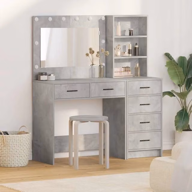 Set di 2 Tavoli da Trucco Moderni vidaXL in MDF Grigio Opaco L: 78.5 cm, P: 41 cm, H: 135 cm