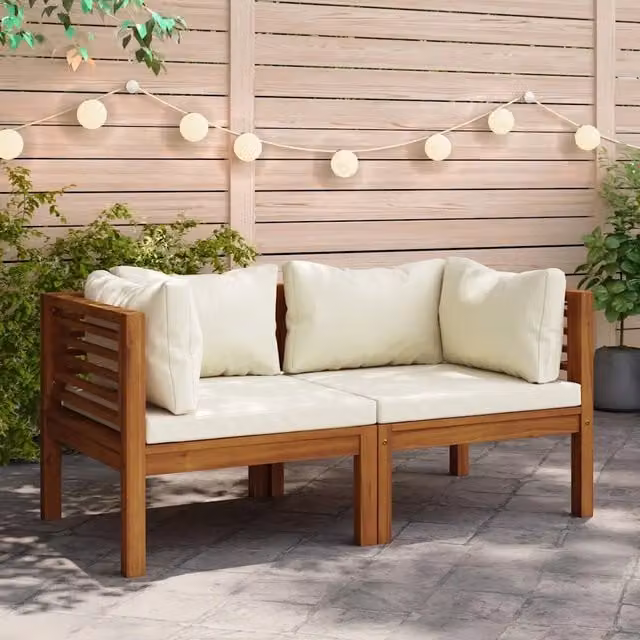 Divano componibile-Divani Angolari 2 pz con Cuscini Bianco Crema Massello Acacia