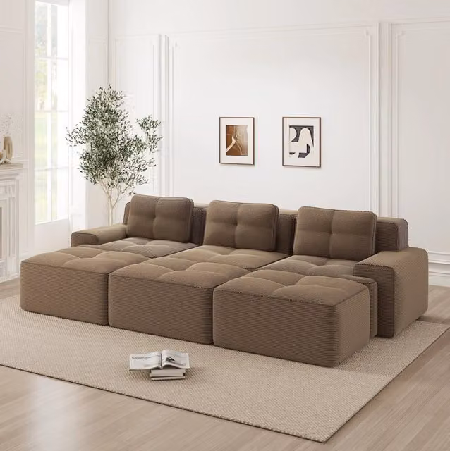 Divano modulare con funzione letto in velluto a coste marrone
