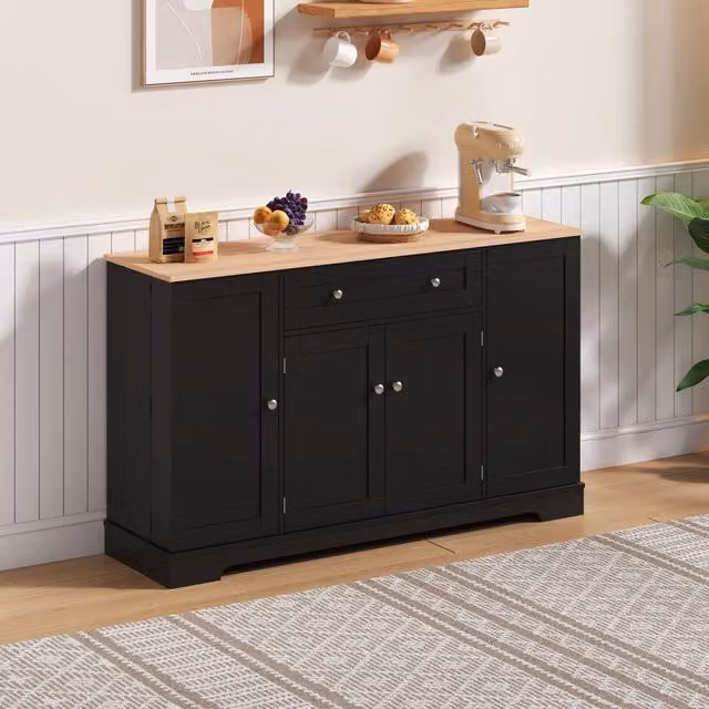 Credenza Mivray nera in MDF per cucina e soggiorno con ante a battente e ripiani interni L: 138 cm