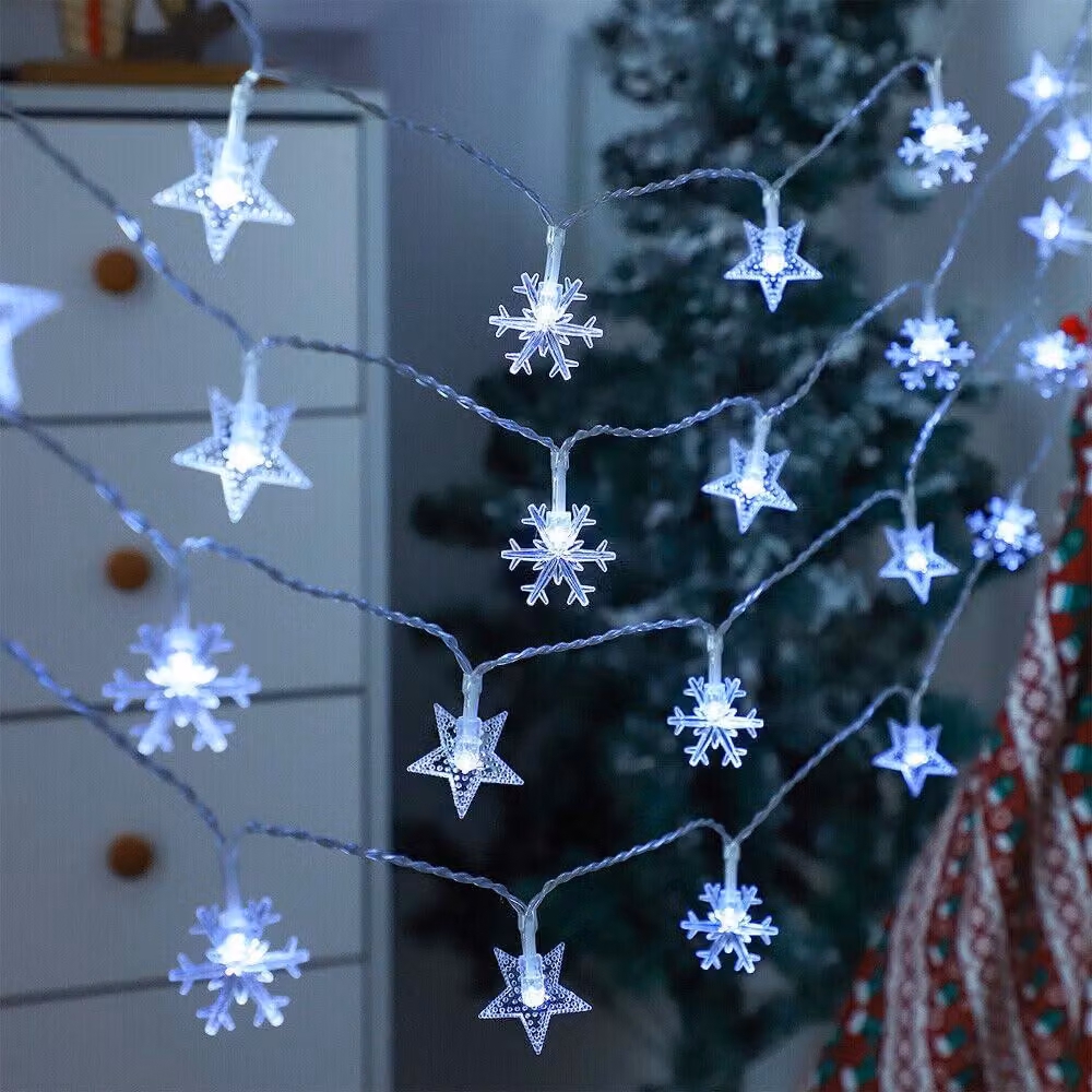 Catena luminosa a LED a forma di fiocchi di neve, 50 LED, 6500 K, 5 metri