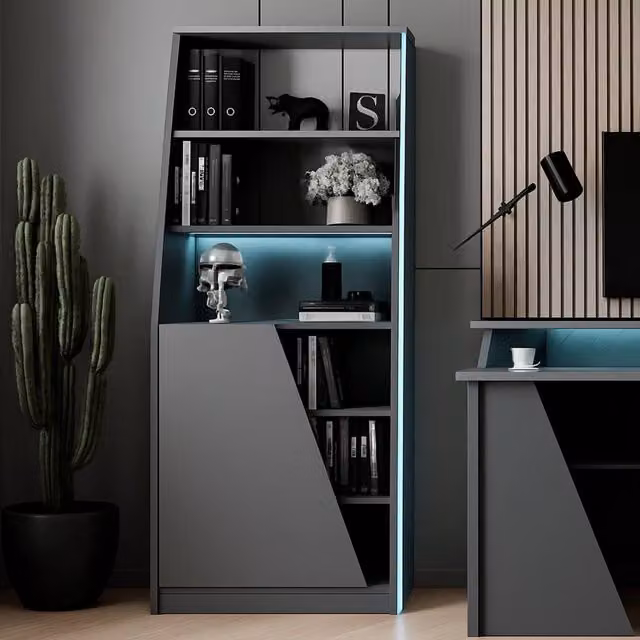 Libreria Avena, Scaffale da gaming, Mobile portalibri, Biblioteca, 72x34 h185 cm, Nero