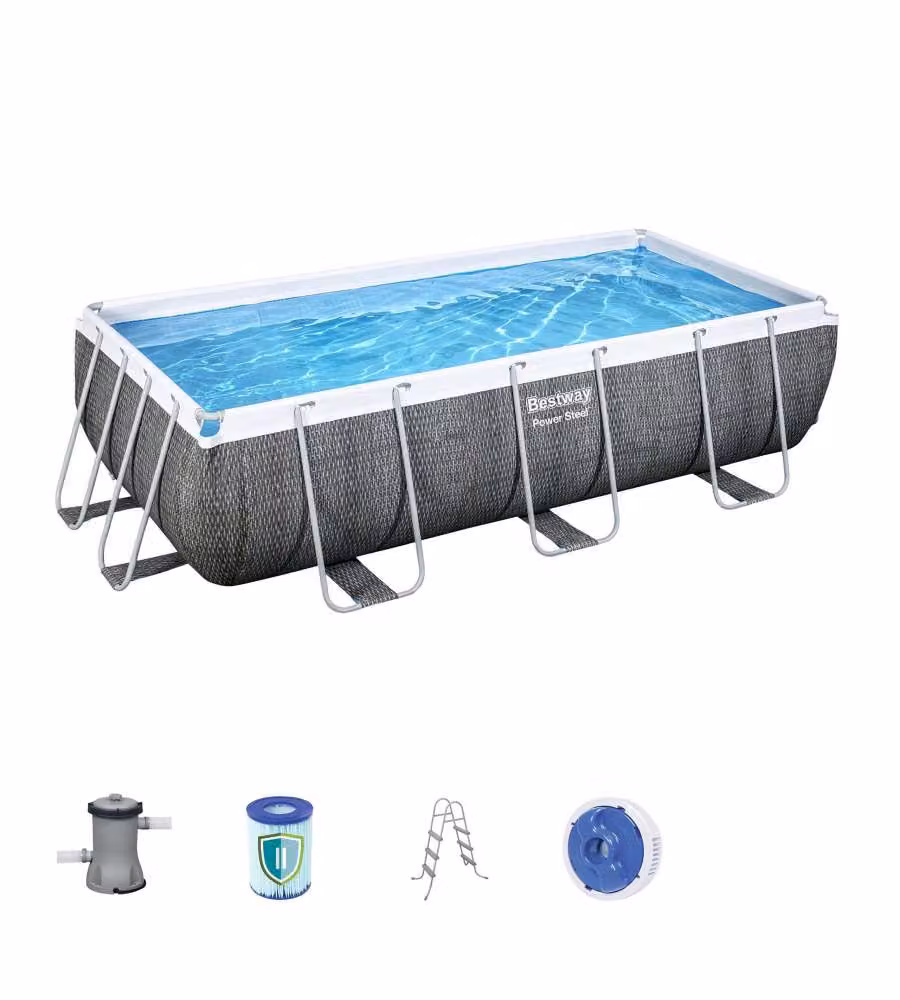 Bestway Piscina Rettangolare 404x201 cm in PVC Grigia con Pompa Filtro