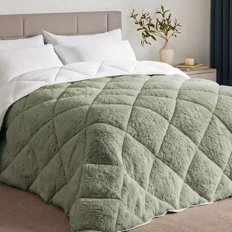 CASABEL Piumone Sherpa Extra Caldo 600g/m², 240x260cm, Verde salvia