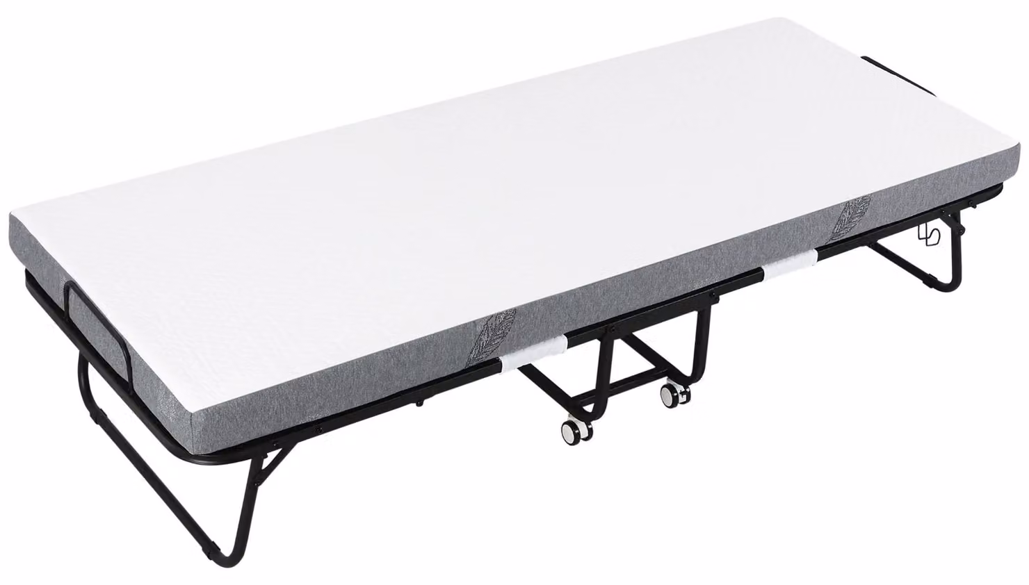Letto pieghevole - Letto per ospiti pieghevole per adulti - 80 x 200 cm - Materasso in schiuma da 10 cm - Struttura in acciaio - Ruote - Portata massima: 150 kg