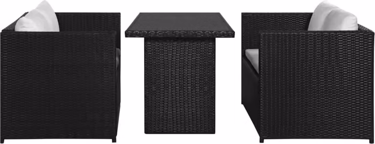 Set Divani da Giardino 3 pz con Cuscini in Polyrattan Nero