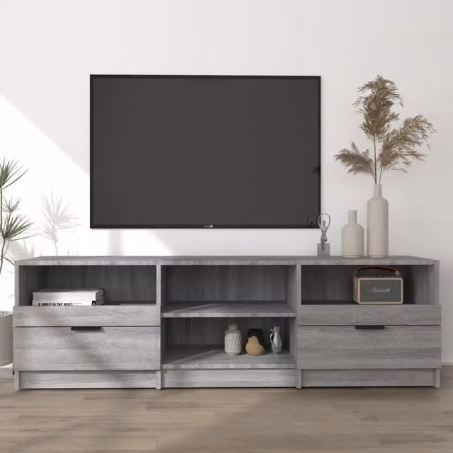 Mobile TV moderno vidaXL in legno MDF grigio per soggiorno L: 150 cm, P: 33,5 cm, H: 45 cm – 1