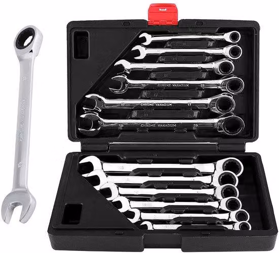 Set di chiavi in acciaio al cromo-vanadio metrico, 12 pezzi, con custodia da 28 x 20 x 7 cm