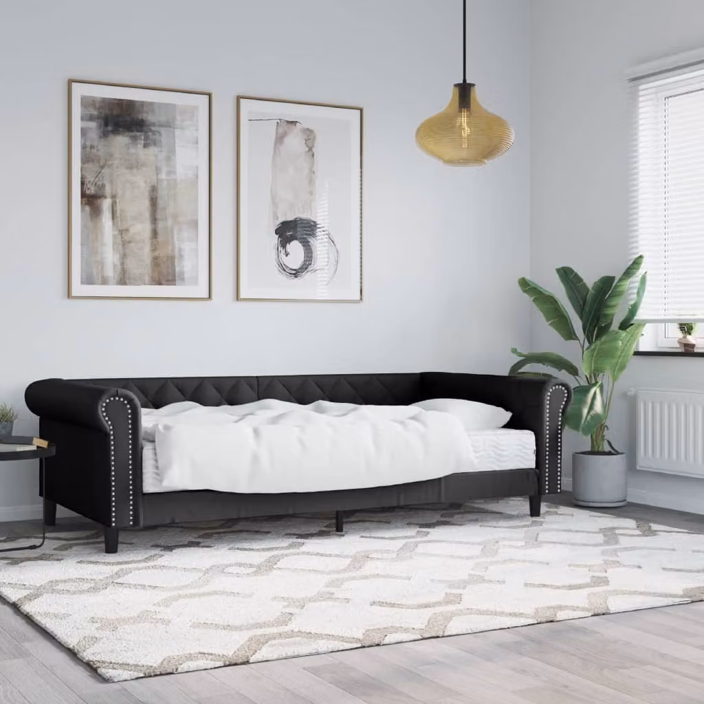 vidaXL Divano Letto con Materasso in Similpelle Nero L/P/H: 200 x 90 x 68 cm