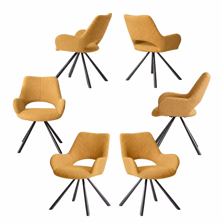 Meubles Cosy - Set da 6 sedie da pranzo moderne in tessuto giallo con gambe in metallo nero - BETH
