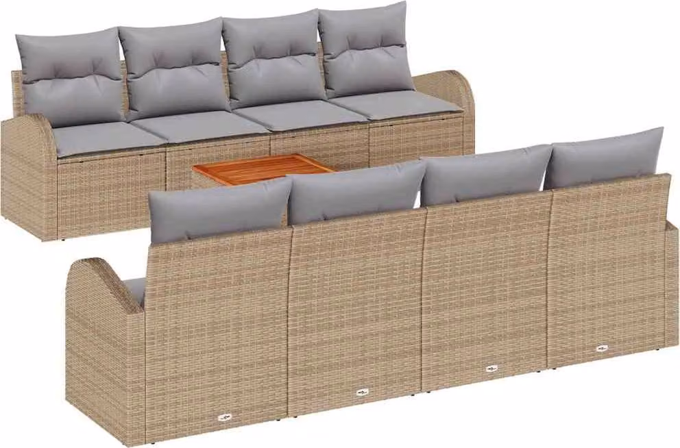 Set Divano da Giardino con cuscino 9 pcs Beige polyrattan