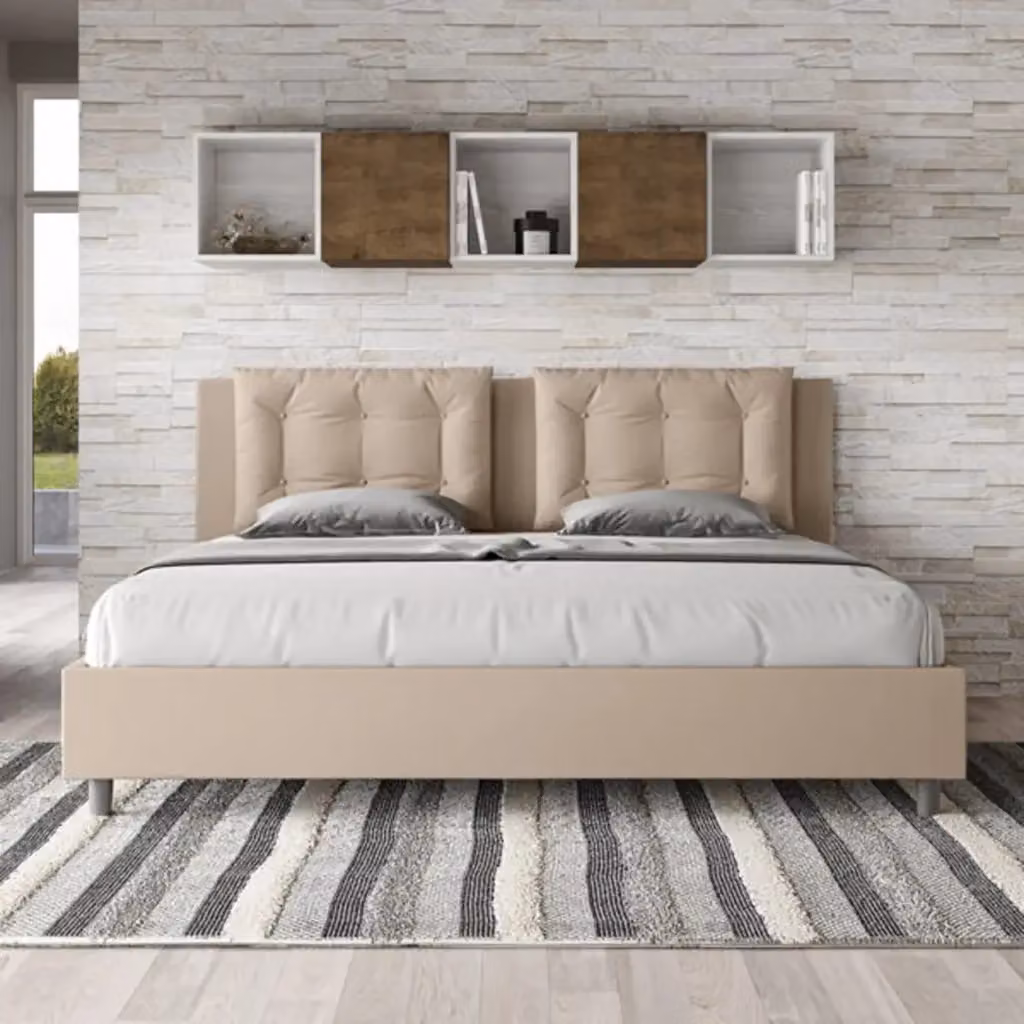 Letto contenitore imbottito Ityhome in similpelle beige L/P/H: 180 x 200 x 110 cm – 2
