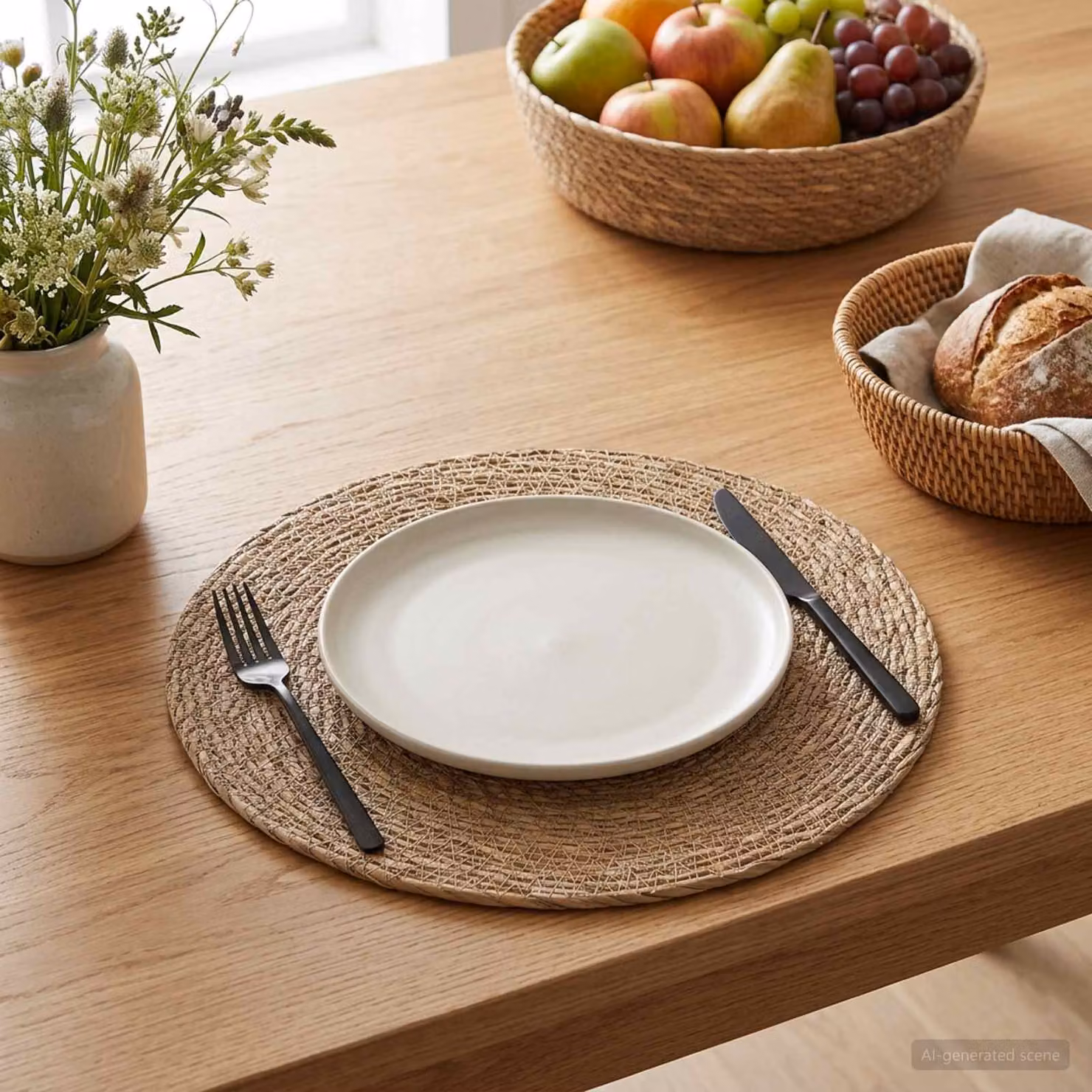 Set di 12 tovagliette rotonde vidaXL in erba marina naturale, colore beige e marrone, diametro 30 cm