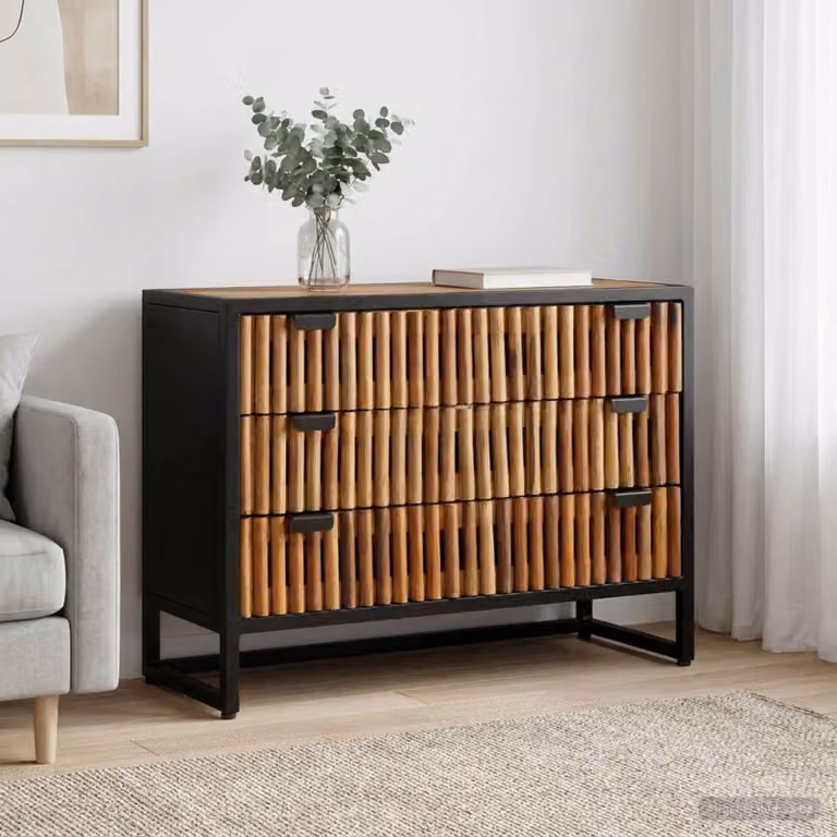 Mobile con cassetti vidaXL in legno di mango, stile moderno, marrone e nero, L: 75 cm, P: 30 cm, H: 54 cm