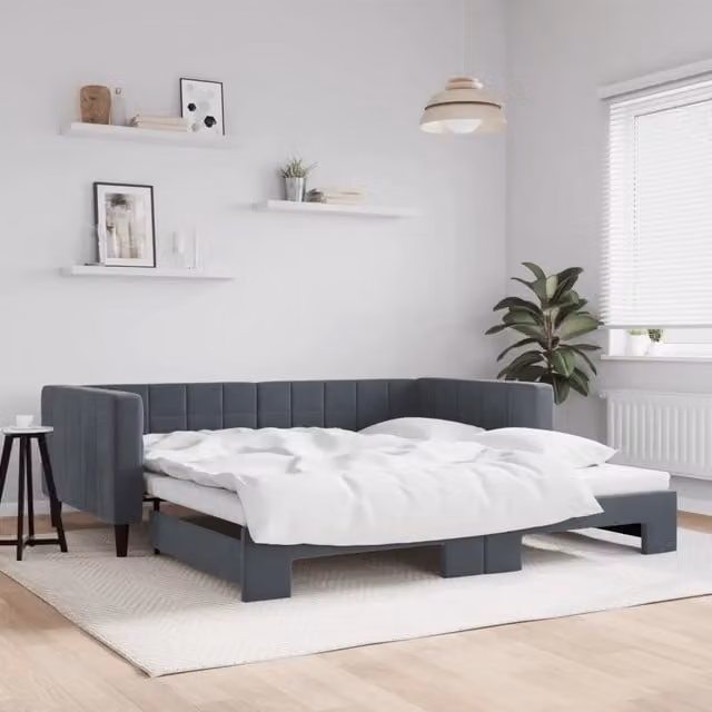 Divano Letto con Letto Estraibile-Sofa Letto-Daybed Grigio Scuro 100x200 Velluto 827764