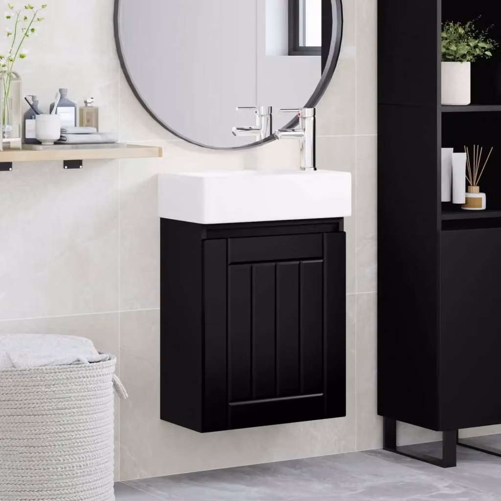 Mobile bagno sospeso moderno DESIGN IN con ante a battente in legno e ceramica, bianco e nero, L 45,5 cm x P 25,5 cm x H 84 cm – 2