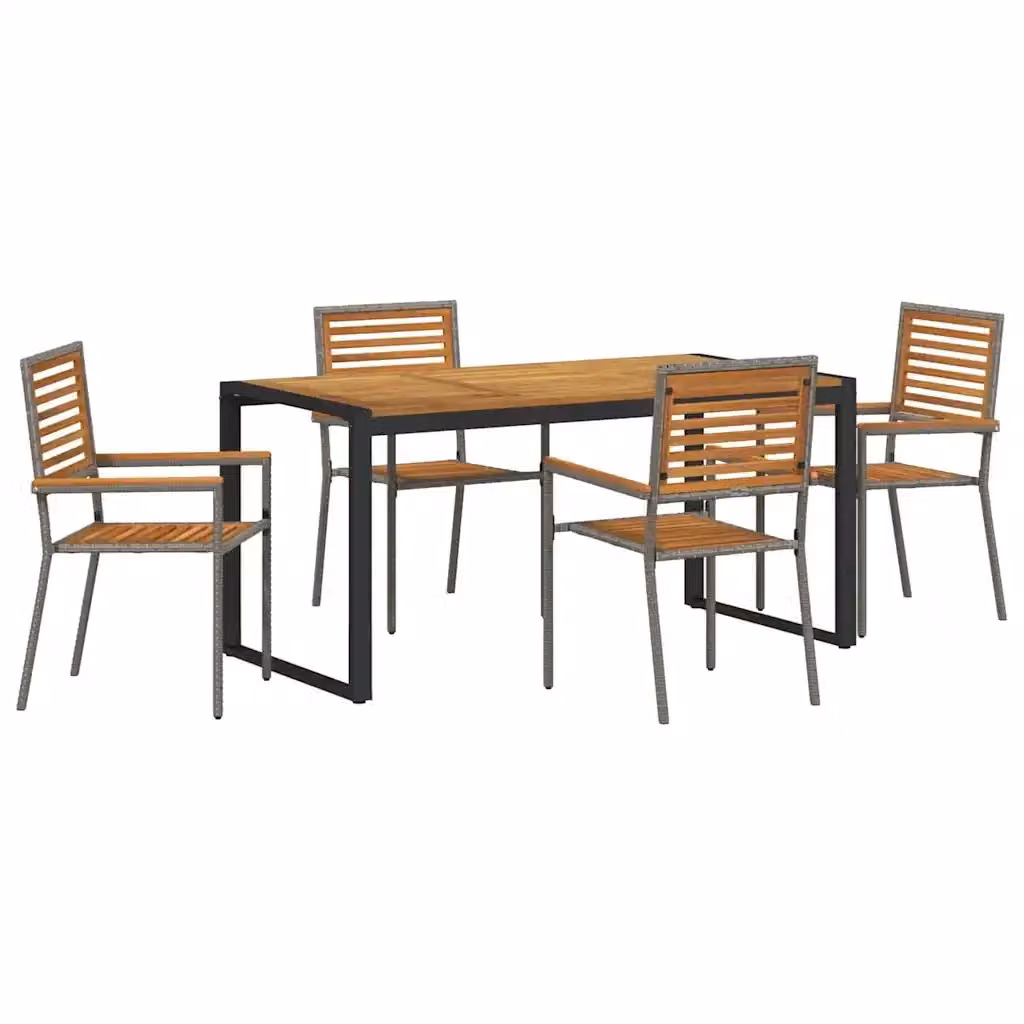 Set da pranzo per giardino e terrazza vidaXL in polyrattan con tavolo in legno di acacia, 5 pezzi, Grigio e Marrone – 2