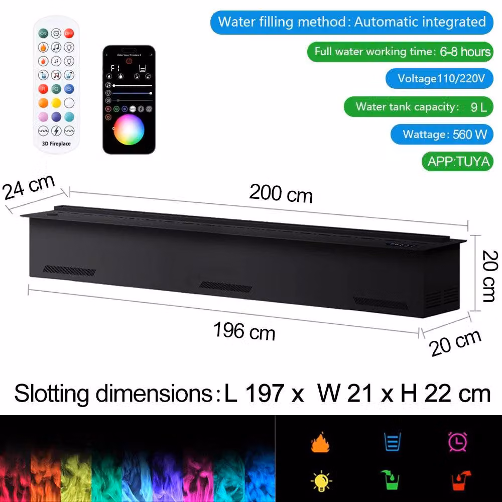 Riscaldamento ad atmosfera a prova d'acqua - Camino ad atmosfera - Umidificatore - Camino elettrico - Camino a vapore 3D