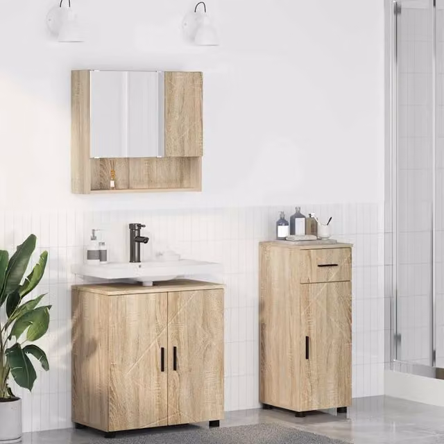 Set di mobili per il bagno vidaXL in 3 pezzi marrone con base lavabo, armadietto specchio e mobile laterale L/P/H: 61 x 35 x 64 cm